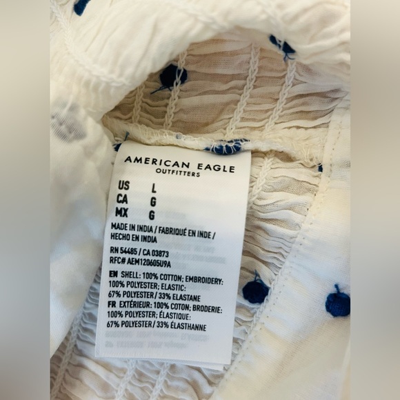 NEW American Eagle White/ Blue Polka Dot Tie-front Crop Shirt size Large NWT - Picture 11 of 13